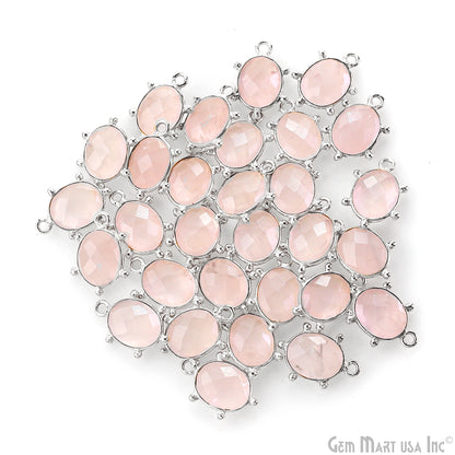 Rose Quartz Oval 15x11mm Design Bezel Silver Plated Single Bail Gemstone Connector