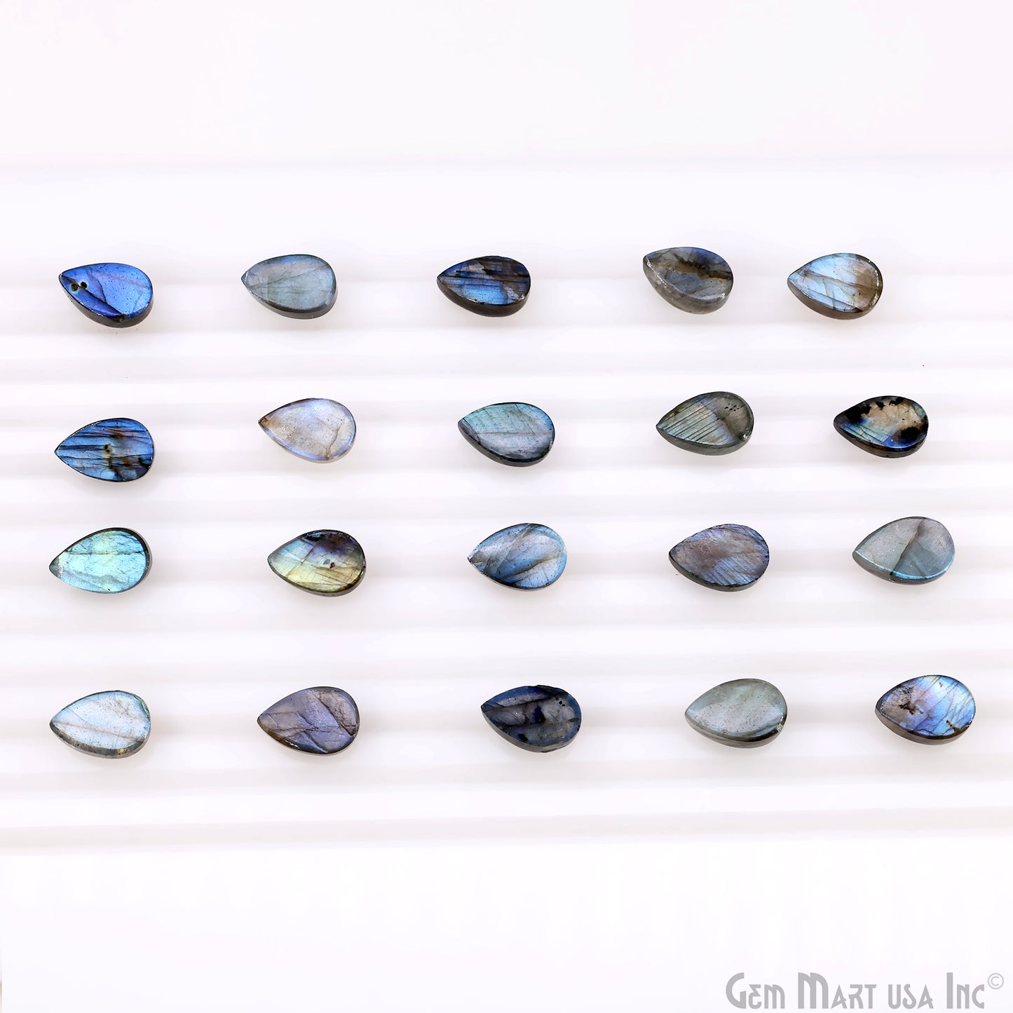 Labradorite Wholesale Gemstones, 100% Natural Semi-Precious Gems, Blue Flash Cabochon Loose Gems, 8x12mm, Pears, 4PC Lot