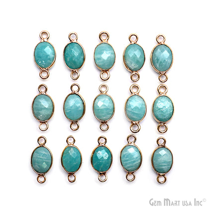 Oval 6x8mm Gold Plated Bezel Double Bail Gemstone Connector