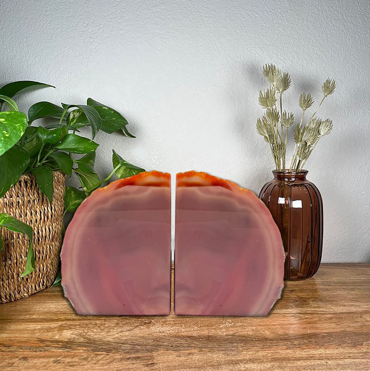 Red Agate Bookend Pair, Natural Geode Bookend, Unique Crystal Bookend Set, Home Decor, Free Shipping