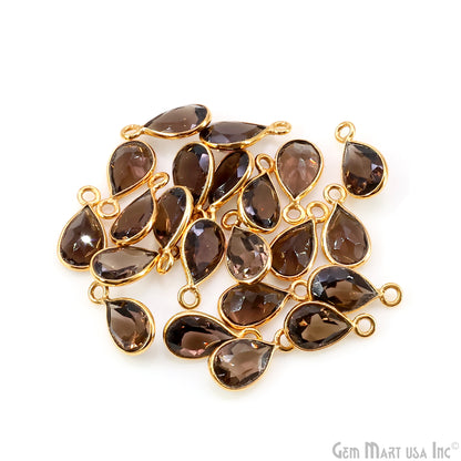 Pears 6x9mm Brilliant Cut Gold Plated Bezel Single Bail Gemstone Connector