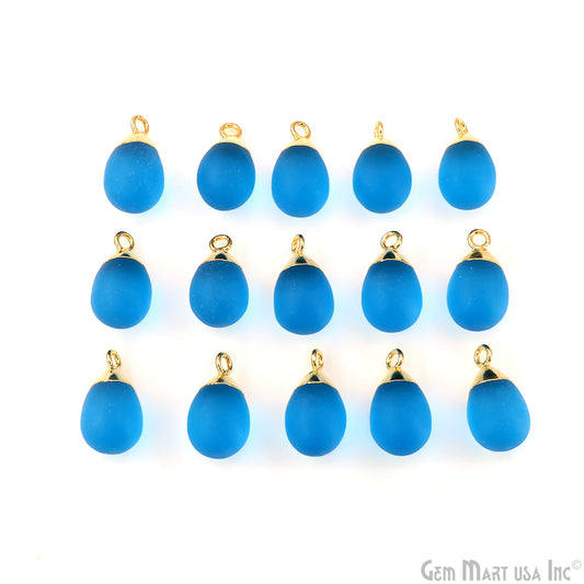 Sky Blue Chalcedony Matte Beads Single Bail Gold Electroplated Gemstone Connector
