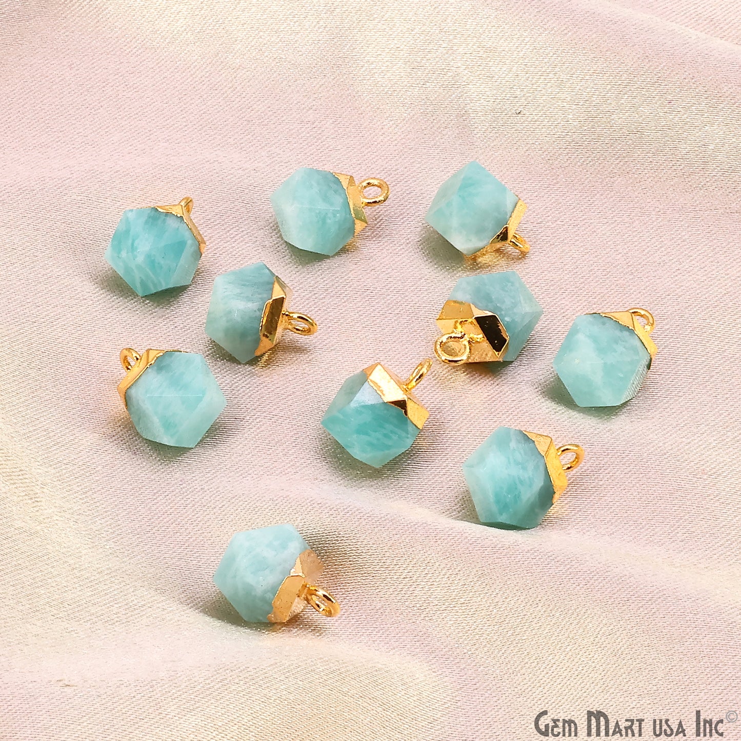 Gemstone Hexagonal Prism Shape Pendant 12x10mm Gold Plated Charm for DIY Jewelry