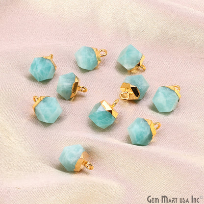 Gemstone Hexagonal Prism Shape Pendant 12x10mm Gold Plated Charm for DIY Jewelry