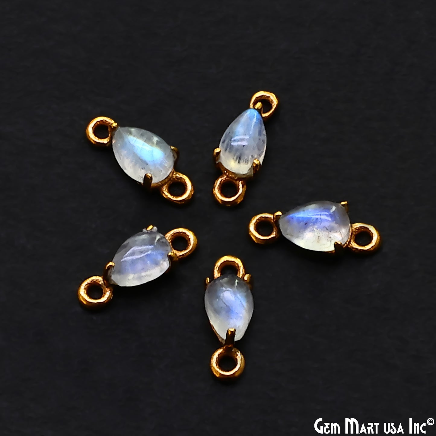 Rainbow Moonstone Cabochon Pears Prong Gold Plated Bail Connector