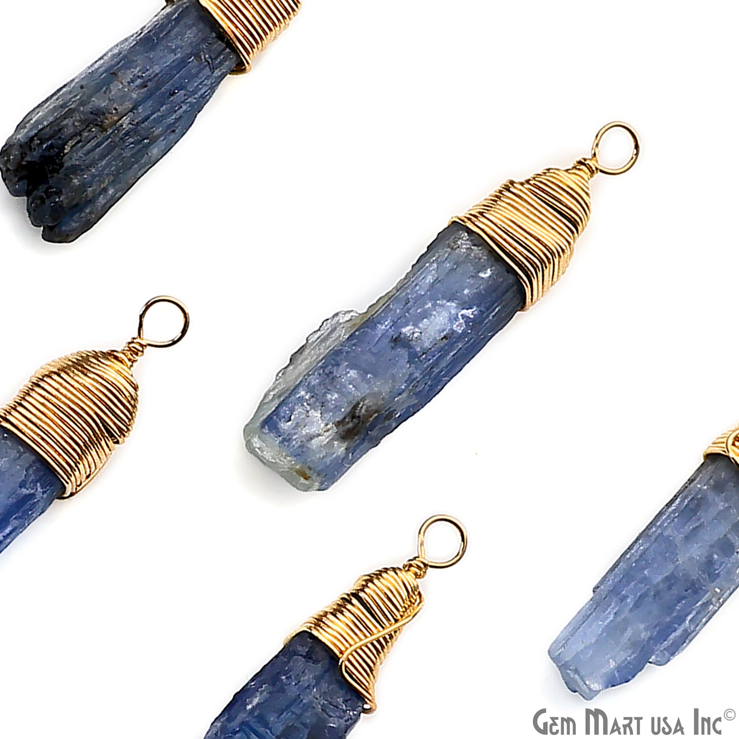 Kyanite Gold Wire Wrapped 23x4mm Jewelry Making Rough Shape Single Bail Connector