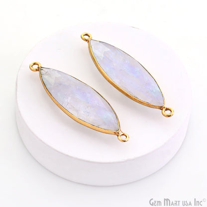 Rainbow Moonstone Marquise 38x11mm Gold Plated Double Bail Gemstone Connector