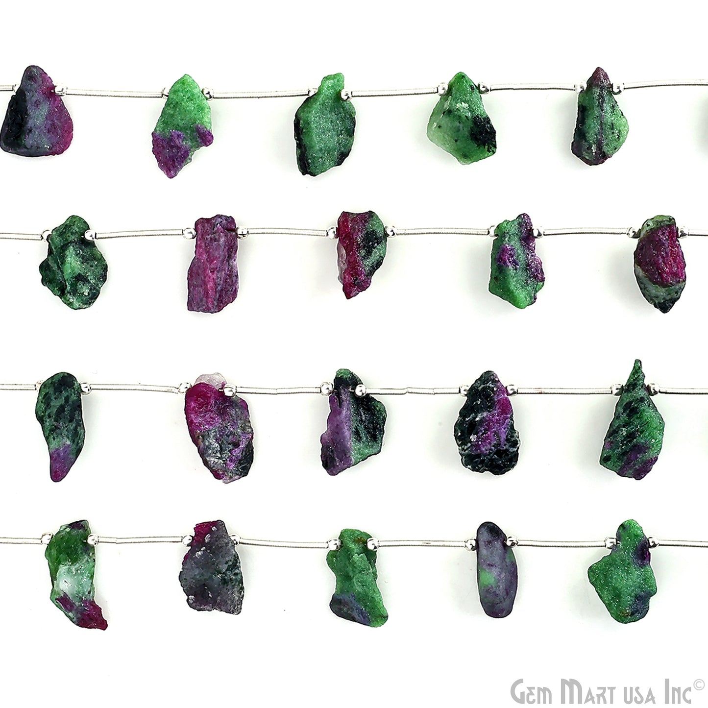 Ruby Zoisite Rough Beads, 9.5 Inch Gemstone Strands, Drilled Strung Briolette Beads, Free Form, 12x20mm