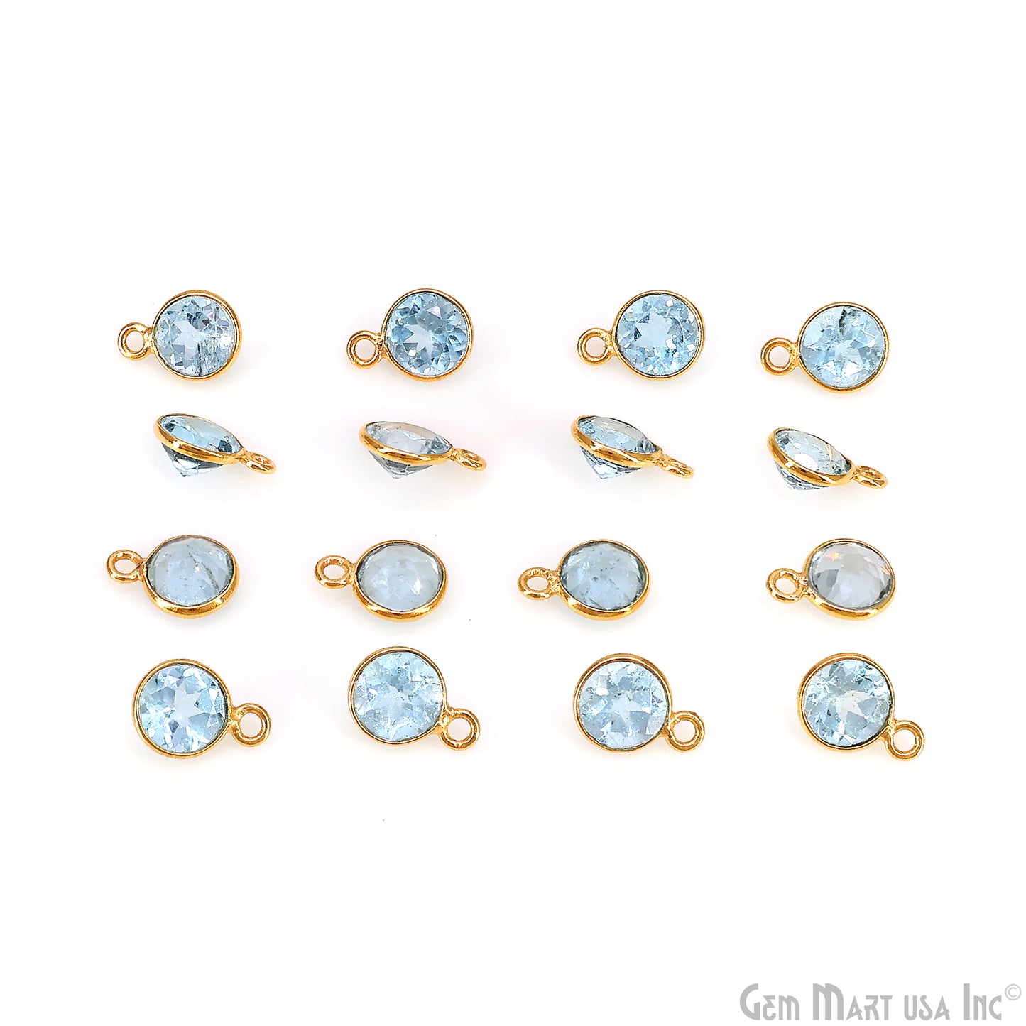 Round 7mm Brilliant Cut Gold Plated Bezel Single Bail Gemstone Connector