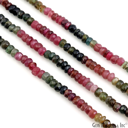 Multi Tourmaline Rondelle Beads, 13 Inch Gemstone Strands, Drilled Strung Nugget Beads, Faceted Round, 6-7mm