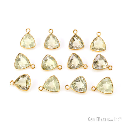 Lemon Topaz Trillion 10mm Brilliant Cut Gold Plated Bezel Single Bail Gemstone Connector