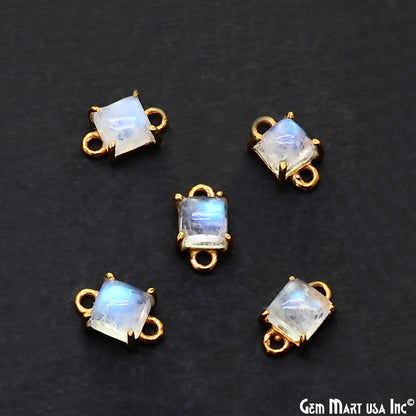 Rainbow Moonstone Cabochon Square Prong Gold Plated Bail Connector