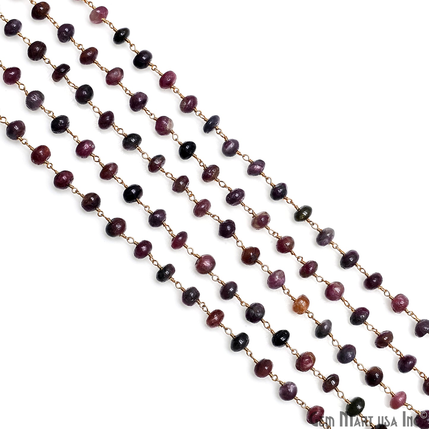 Multi Tourmaline Cabochon Beads 6-7mm Gold Plated Gemstone Rosary Chain
