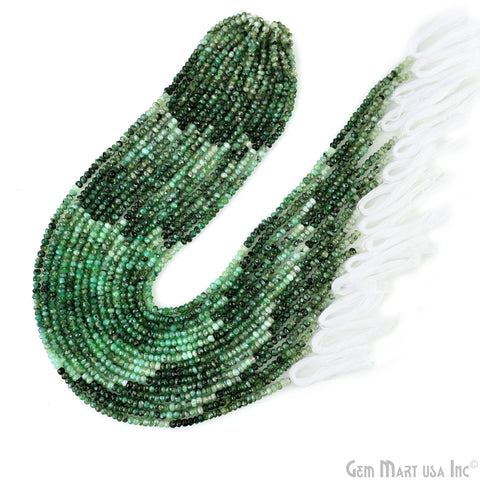 Emerald Rondelle Beads, 13 Inch Gemstone Strands, Drilled Strung Nugget Beads, Faceted Round, 4-5mm