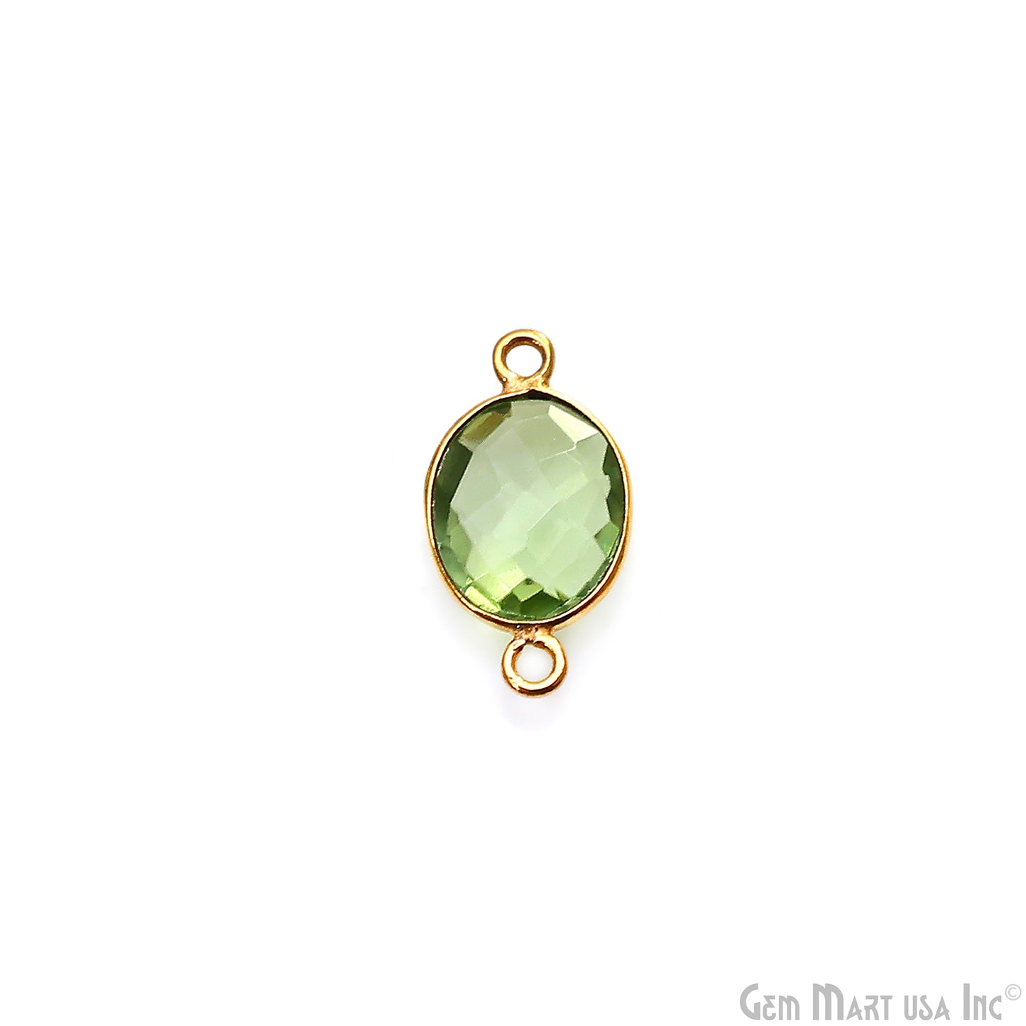 Green Amethyst 8x10mm Oval Double Bail Gold Bezel Gemstone Connector