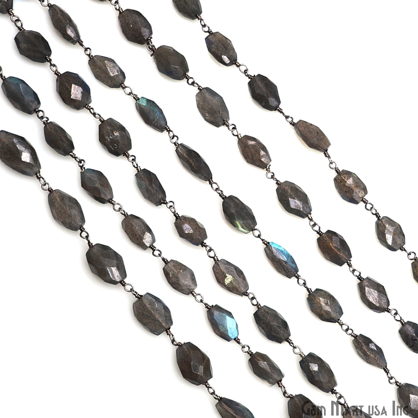 Labradorite 11x8mm Free Form Shape Silver Wire Wrapped Rosary Chain