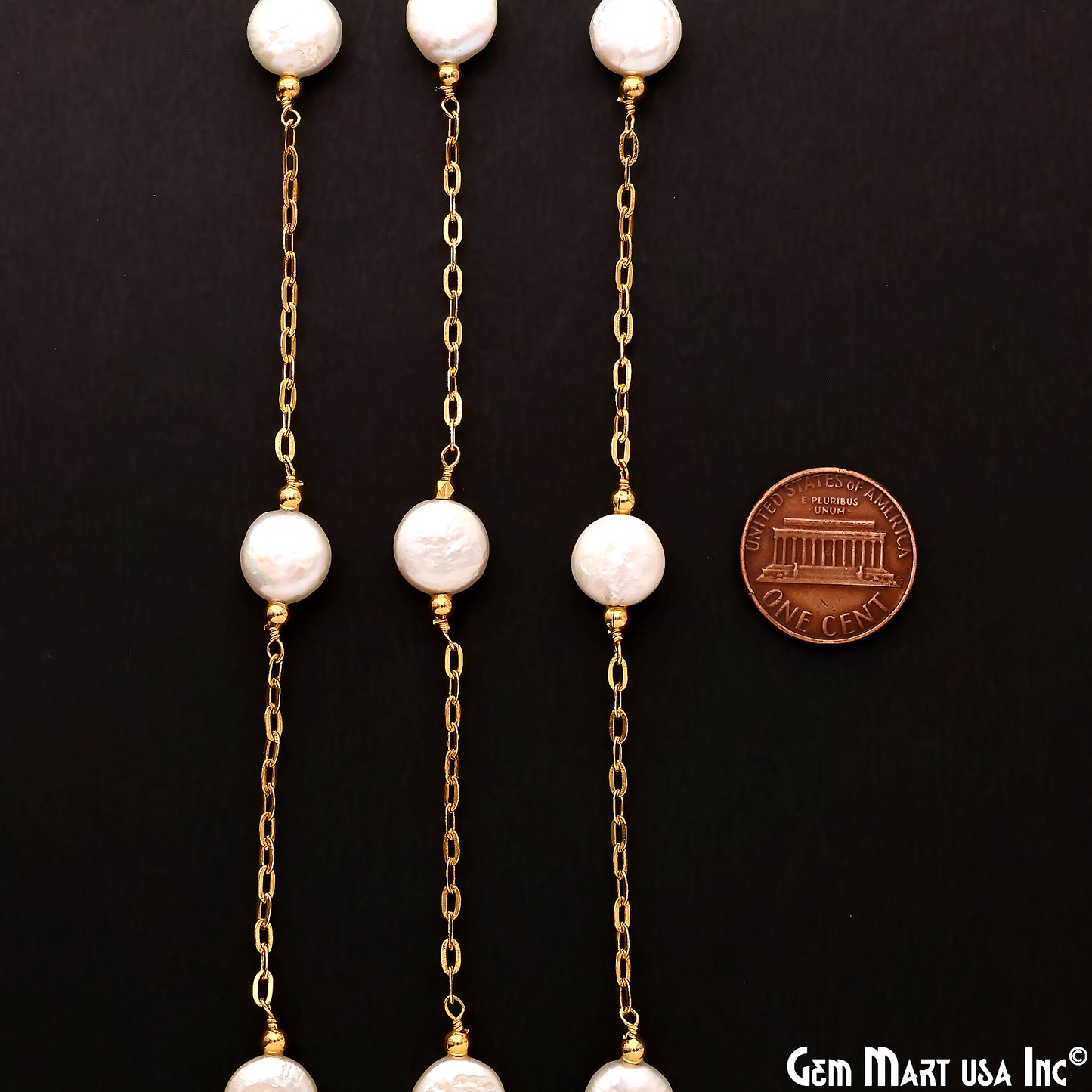 Pearl Round 10mm Gold Plated Link Bezel Connector Chain