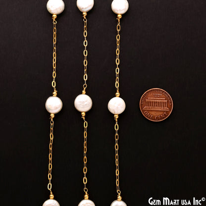 Pearl Round 10mm Gold Plated Link Bezel Connector Chain