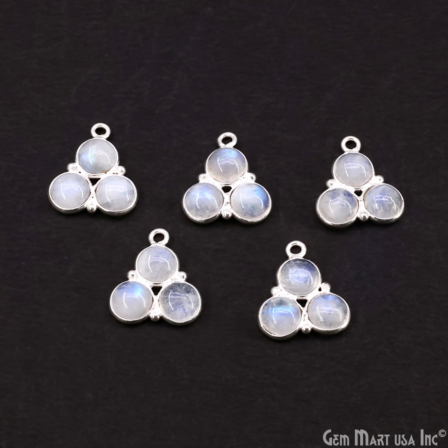 Rainbow Moonstone Gemstone 16x13mm Prong Setting Silver Plated Component Connector