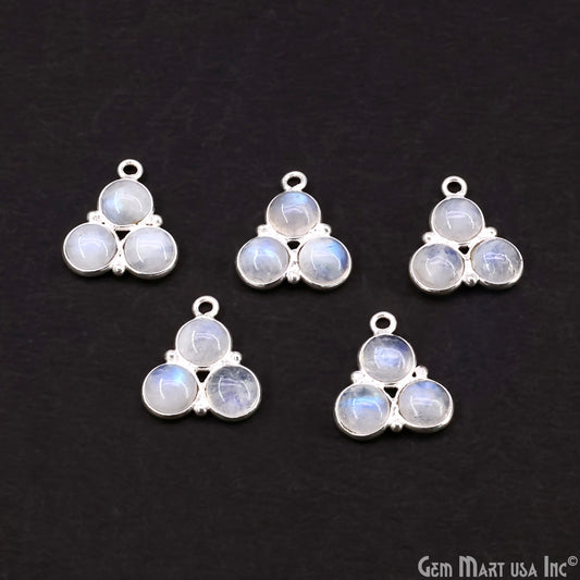 Rainbow Moonstone Gemstone 16x13mm Prong Setting Silver Plated Component Connector