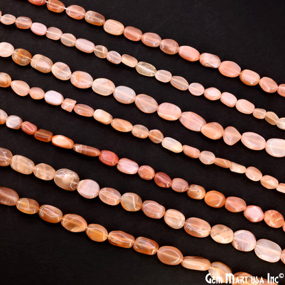Peach Moonstone Tumble Beads Free Form Drilled Beads 9-13X6-7mm Waist Beads, Rondelle Bead Strand 13 Inch