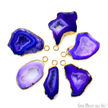 Purple Agate Geode Druzy 1-2 Inch Single Bail Gold Electroplated Gemstone Connector