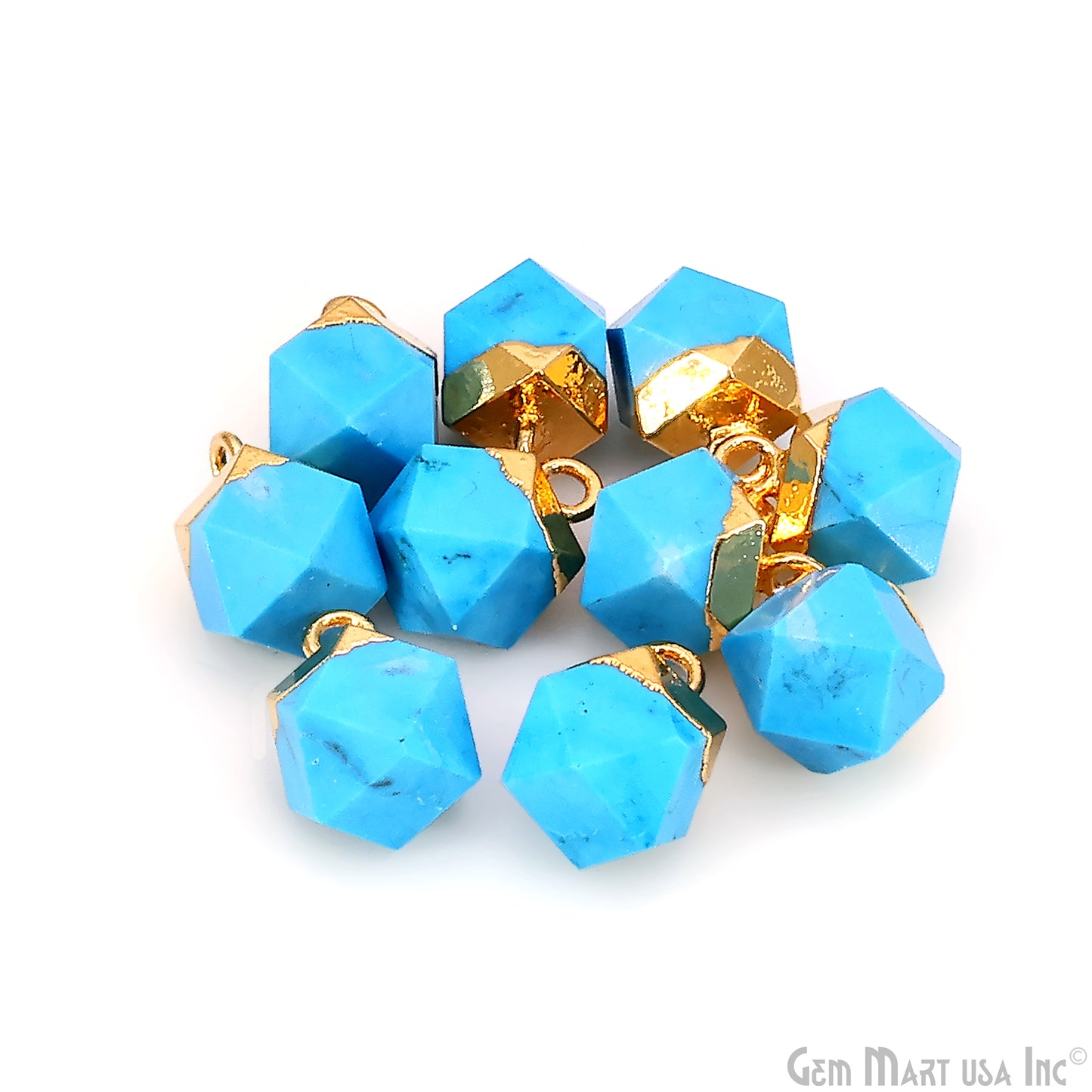 Gemstone Hexagonal Prism Shape Pendant 12x10mm Gold Plated Charm for DIY Jewelry