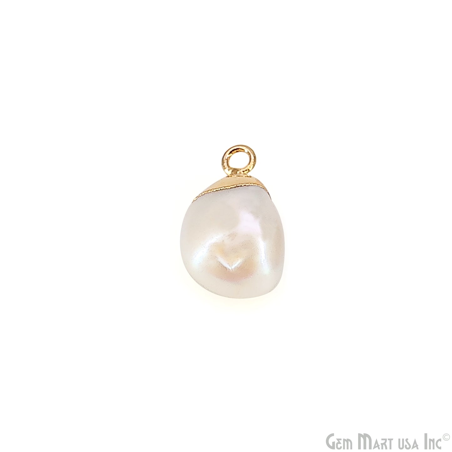 White Pearl Freeform Charm With Gold Electroplated Cap Single Bail Pendant