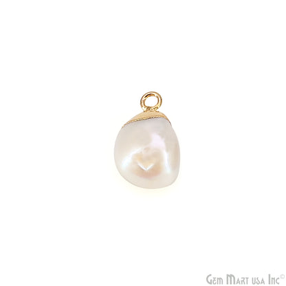 White Pearl Freeform Charm With Gold Electroplated Cap Single Bail Pendant