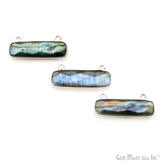 Labradorite Rectangle Bar 29x11mm Silver Plated Gemstone Connector