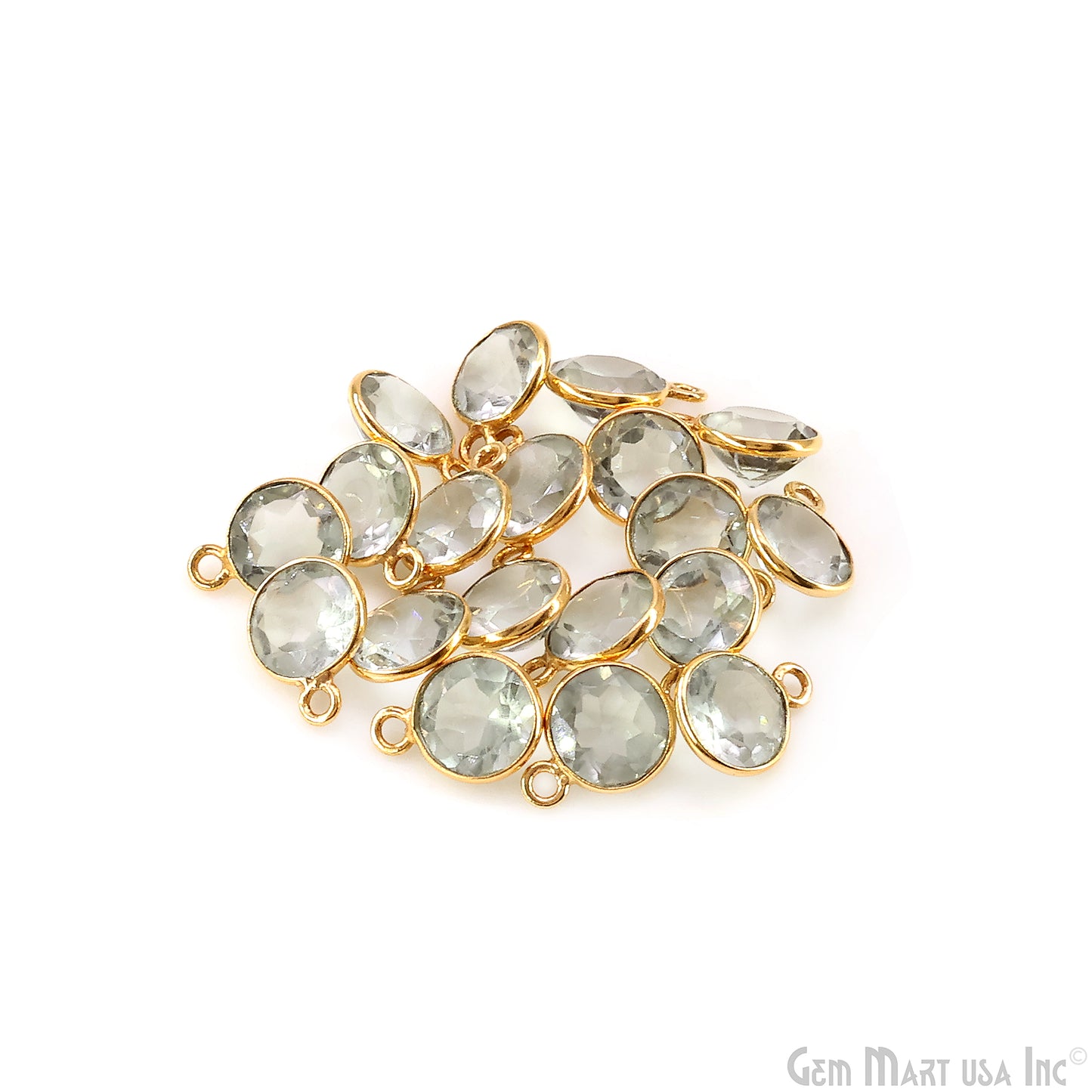 Round 8mm Brilliant Cut Gold Plated Bezel Single Bail Gemstone Connector