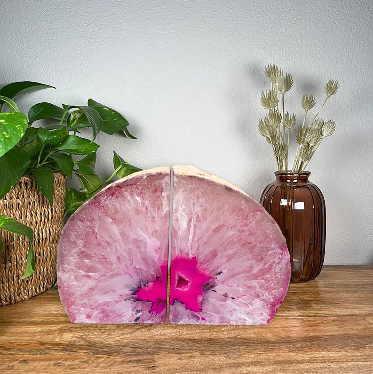 Natural Pink Agate Geode Bookend Pair (2-4lbs, 4-6inch) Home Decor *Ships Free