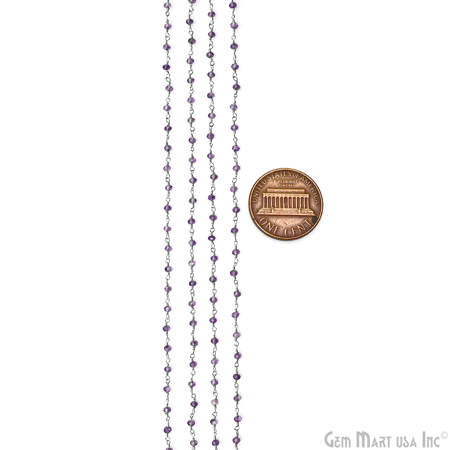 Pink Amethyst 3-3.5mm Silver Plated Beaded Wire Wrapped Rosary Chain