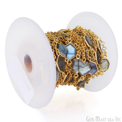 Labradorite Faceted 10mm Free Form Shape Gold Plated Connector Bezel Link Chain