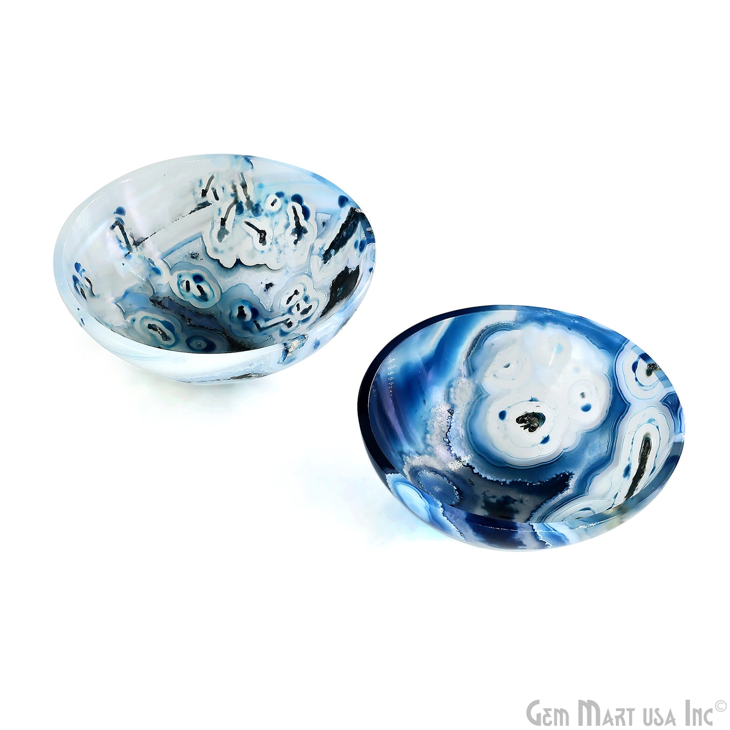 Natural Blue Onyx Mini Carved Gemstone Bowl Cup 2 inch