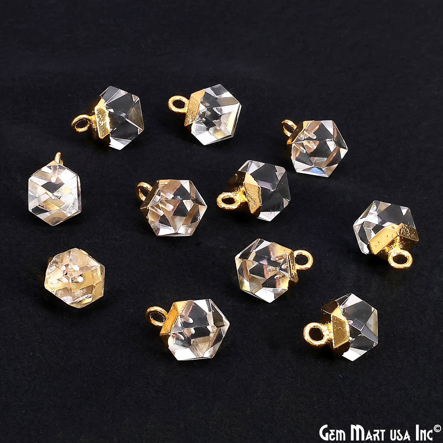 Gemstone Hexagonal Prism Shape Pendant 12x10mm Gold Plated Charm for DIY Jewelry