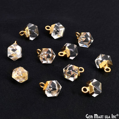 Gemstone Hexagonal Prism Shape Pendant 12x10mm Gold Plated Charm for DIY Jewelry