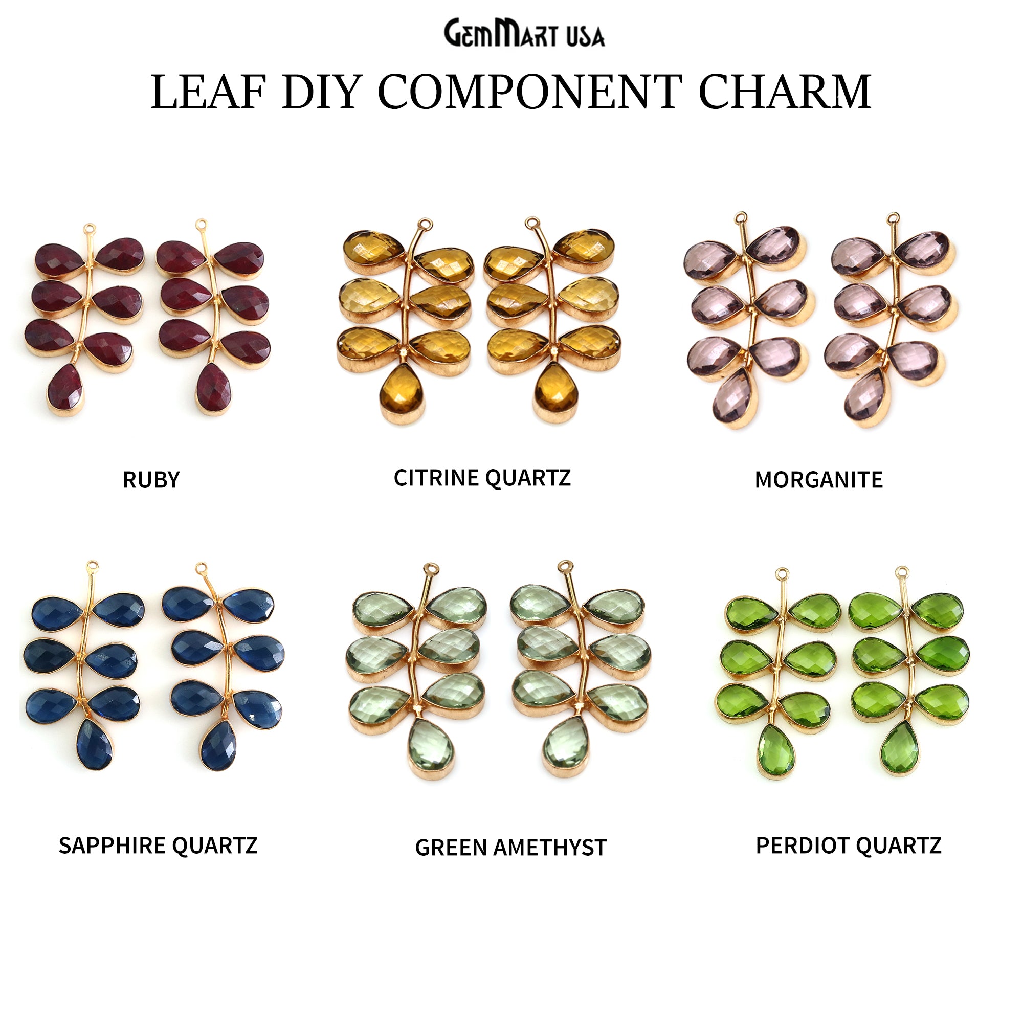 Pear shaped Leaf Earring, Gold Plated Leaf DIY Component Charm, Pear Cut Stone Earrings, 8x12mm