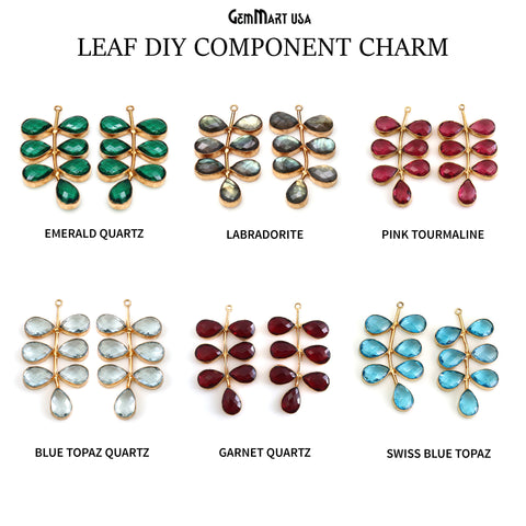 Pear shaped Leaf Earring, Gold Plated Leaf DIY Component Charm, Pear Cut Stone Earrings, 8x12mm