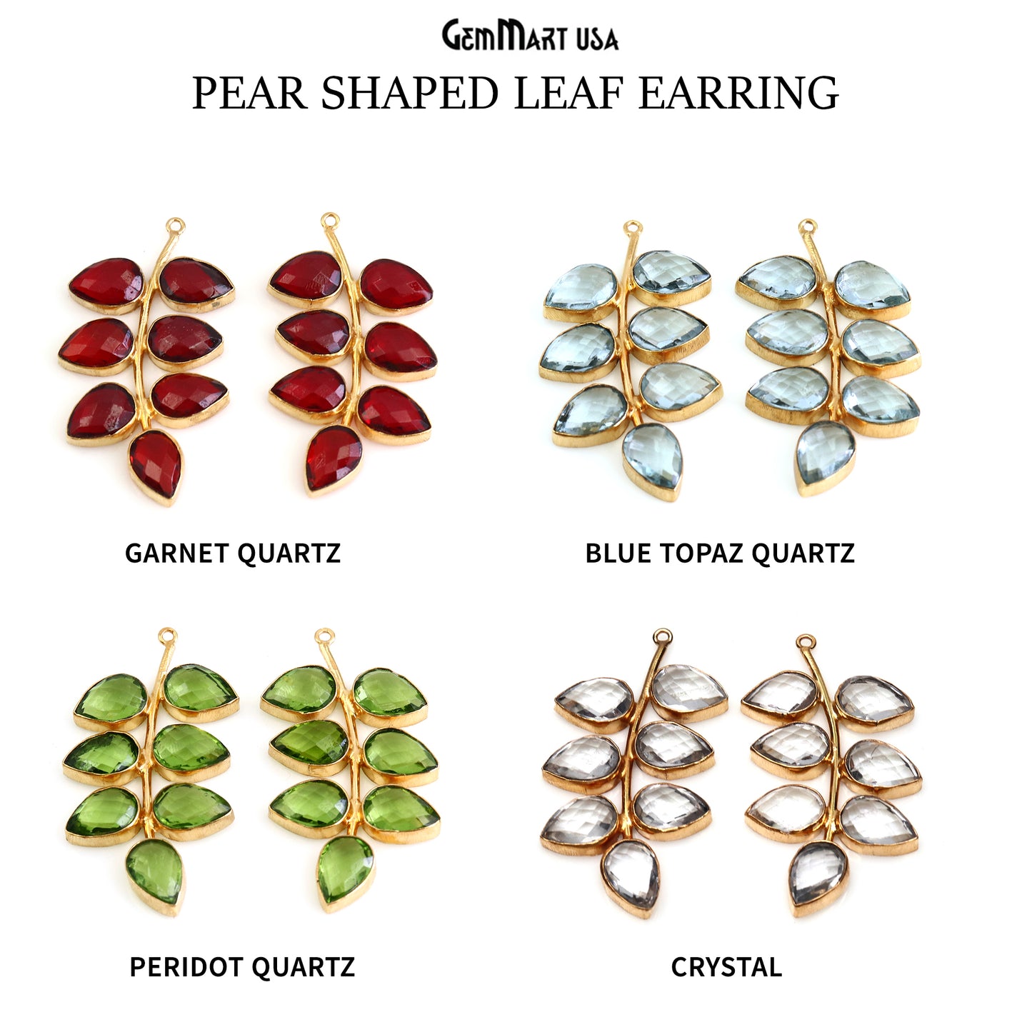 Pear shaped Leaf Earring, Gold Plated Leaf DIY Component Charm, Pear Cut Stone Earrings, 8x12mm