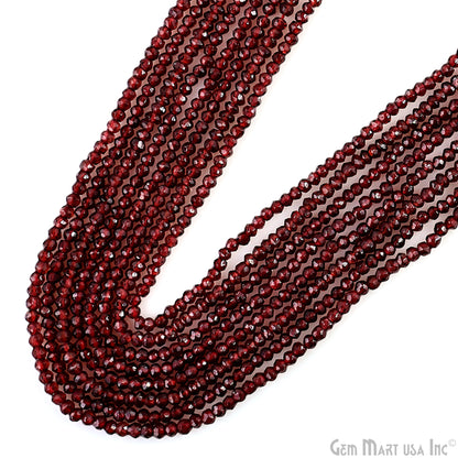 Garnet Rondelle Beads, 12.5 Inch Gemstone Strands, Drilled Strung Nugget Beads, Faceted Round, 2-2.5mm