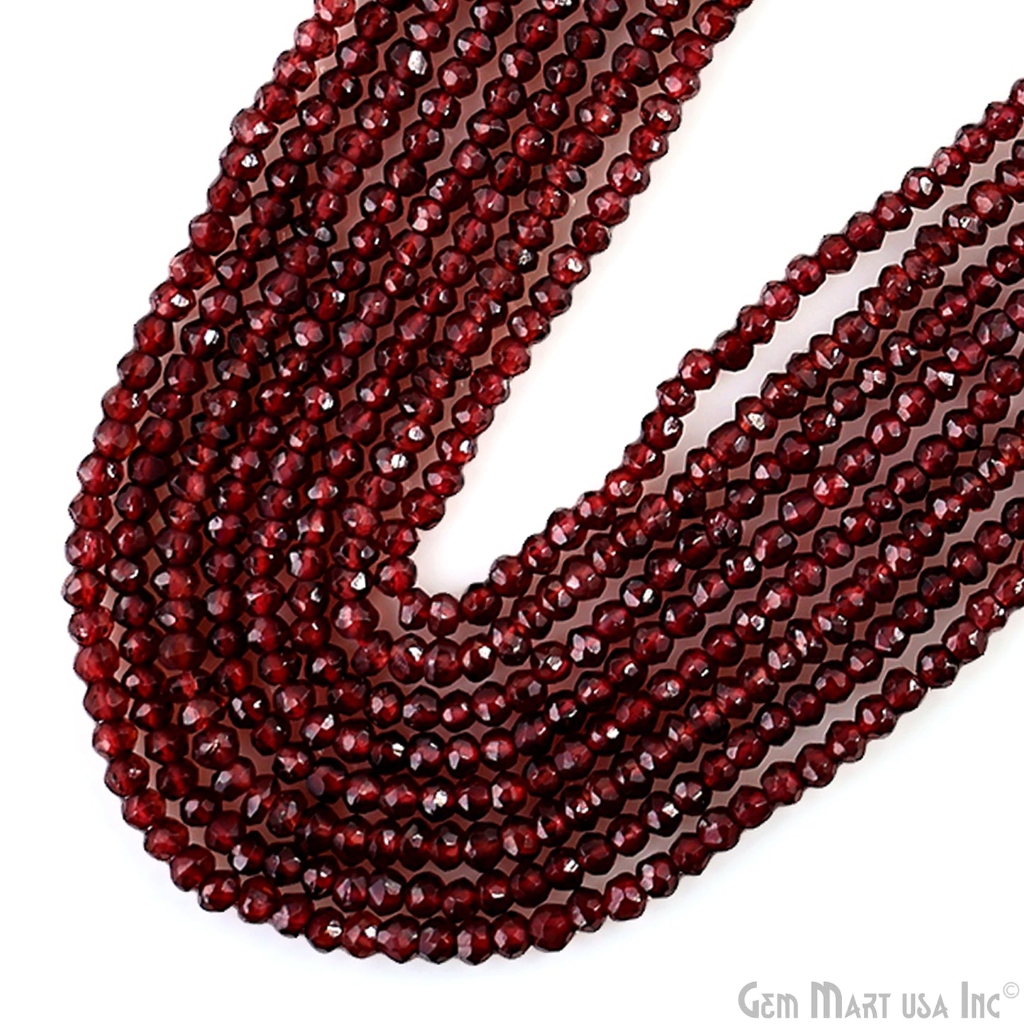 Garnet Rondelle Beads, 12.5 Inch Gemstone Strands, Drilled Strung Nugget Beads, Faceted Round, 2-2.5mm