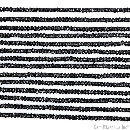 Black Spinel Rondelle Beads, 12.5 Inch Gemstone Strands, Drilled Strung Nugget Beads, Faceted Round, 3-4mm