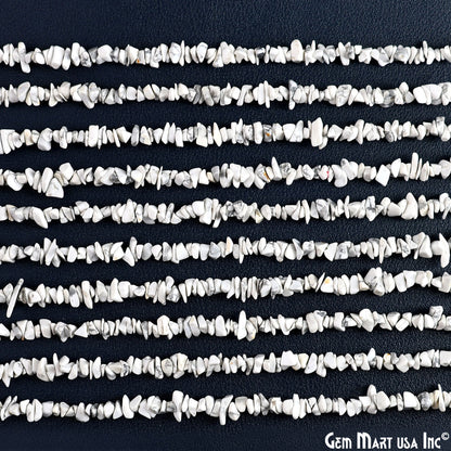 Howlite Chip Beads, 34 Inch, Natural Chip Strands, Drilled Strung Nugget Beads, 3-7mm, Polished, GemMartUSA (CHHW-70001)