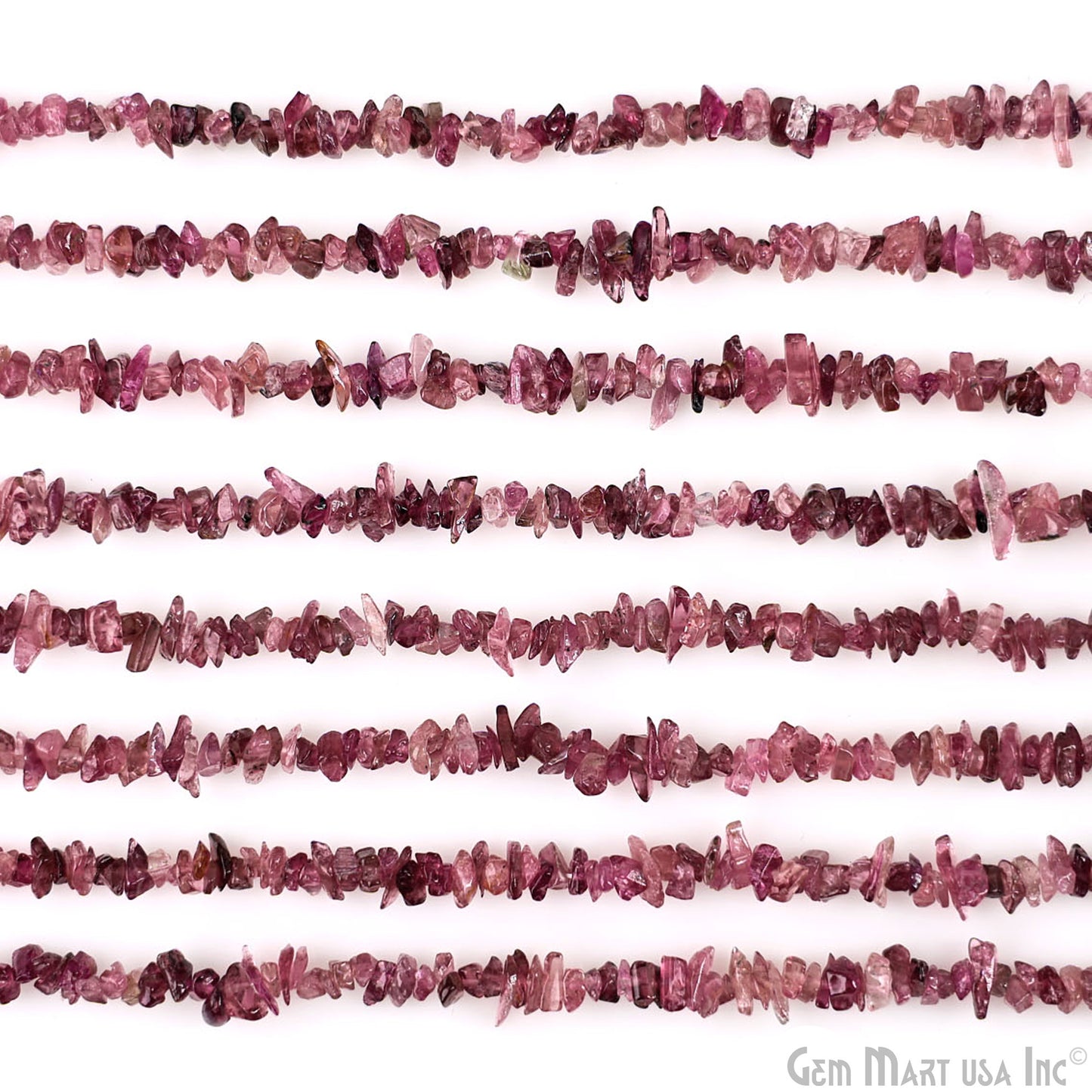 Pink Tourmaline Chip Beads, 34 Inch, Natural Chip Strands, Drilled Strung Nugget Beads, 3-7mm, Polished, GemmartUSA (CHTO-70001)