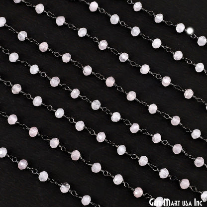 Rose Quartz 4mm Oxidized Beaded Wire Wrapped Rosary Chain