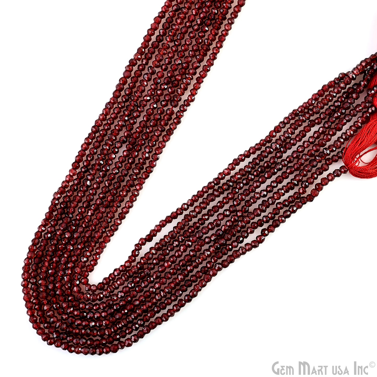 Garnet Rondelle Beads, 12.5 Inch Gemstone Strands, Drilled Strung Nugget Beads, Faceted Round, 2-2.5mm