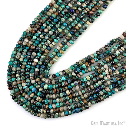 Chrysocolla Rondelle Beads, 13 Inch Gemstone Strands, Drilled Strung Nugget Beads, Faceted Round, 3-4mm