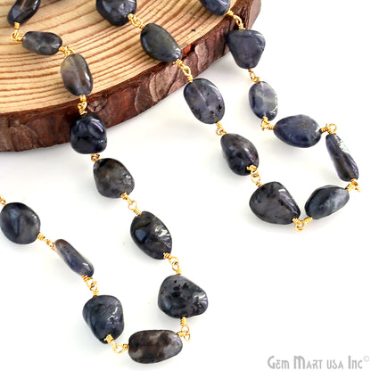 Iolite Faceted Beads Gold Plated Wire Wrapped Beads Rosary Chain