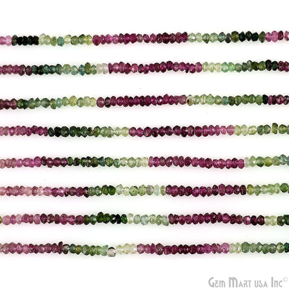 Multi Tourmaline Rondelle Beads, 13 Inch Gemstone Strands, Drilled Strung Nugget Beads, Faceted Round, 2.5mm